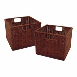 Winsome Wood 11.75-in X 12-in Rattan Walnut Leo Wired Basket (2 Pack)