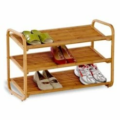 Honey Can Do 20-in Bamboo 3 Tier Deluxe Shoe Rack