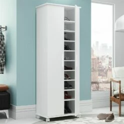 Manhattan Comfort Catalonia Mobile Shoe Closet 1.0 With 10 Shelves - 23.62-in X 67.95-in - White -Storage Furniture Sales 2024 330742684 AlternateImage1