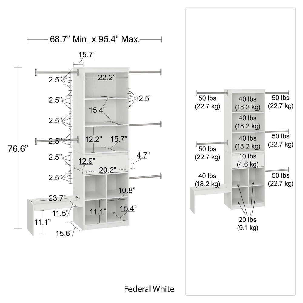 Little Seeds Grow-with-Me Adjustable Kids' Closet Organizer System - 15.7-in X 76.6-in - White 7 Little Seeds Grow-with-Me Adjustable Kids' Closet Organizer System - 15.7-in X 76.6-in - White - Image 7
