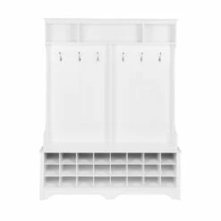 Prepac Wide Hall Tree With 24 Shoe Cubbies In White Finish - 77-in X 60-in X 15.5-in