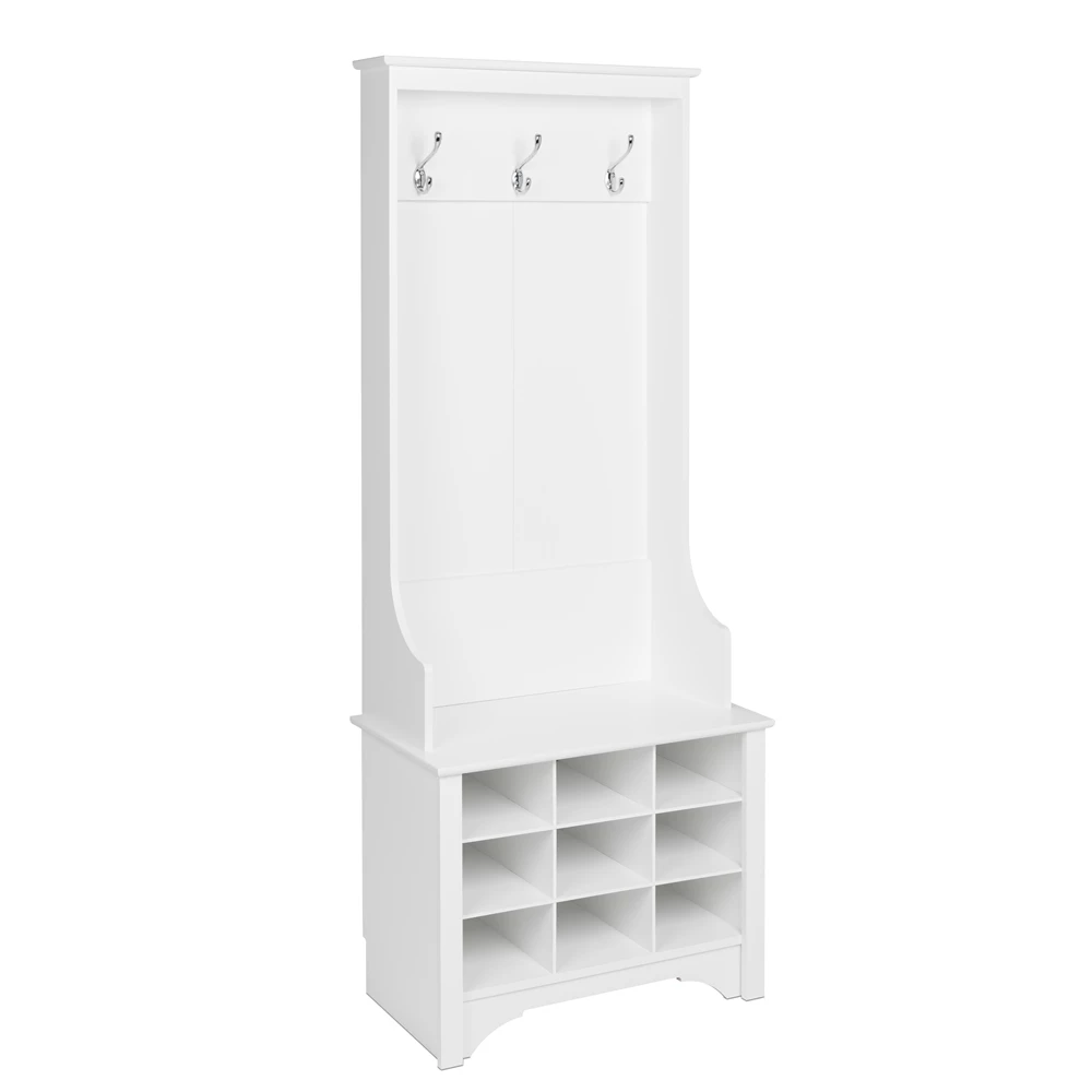 Prepac Narrow Hall Tree With 9 Shoe Cubbies In White Finish - 68-in X 27-in X 15.5-in 2 Prepac Narrow Hall Tree With 9 Shoe Cubbies In White Finish - 68-in X 27-in X 15.5-in - Image 2