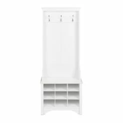 Prepac Narrow Hall Tree With 9 Shoe Cubbies In White Finish - 68-in X 27-in X 15.5-in