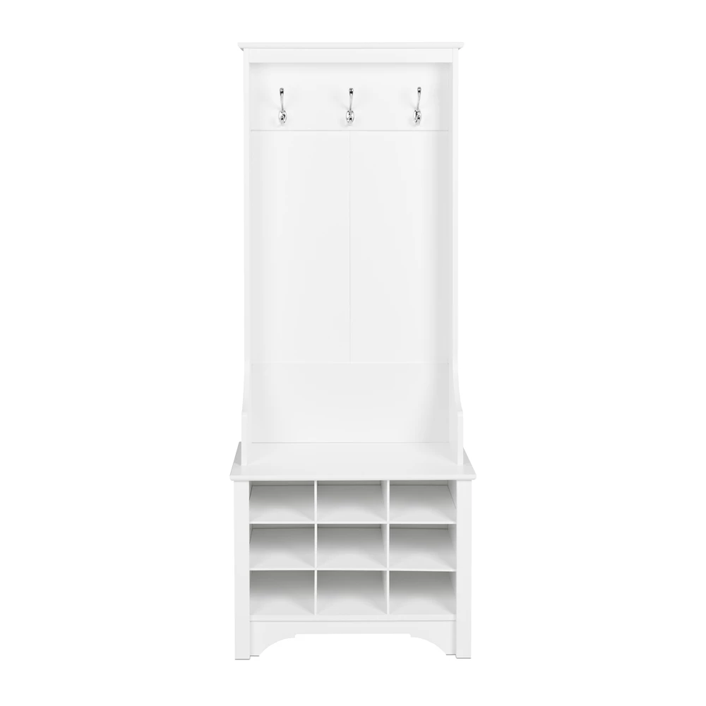 Prepac Narrow Hall Tree With 9 Shoe Cubbies In White Finish - 68-in X 27-in X 15.5-in 1 Prepac Narrow Hall Tree With 9 Shoe Cubbies In White Finish - 68-in X 27-in X 15.5-in