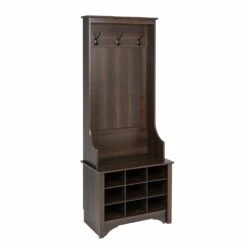 Prepac Narrow Hall Tree With 9 Shoe Cubbies In Espresso Finish - 68-in X 27-in X 15.5-in -Storage Furniture Sales 2024 330746120 AlternateImage1