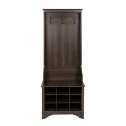 Prepac Narrow Hall Tree With 9 Shoe Cubbies In Espresso Finish - 68-in X 27-in X 15.5-in -Storage Furniture Sales 2024 330746120 MainImage 001
