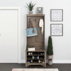 Prepac Narrow Hall Tree With 9 Shoe Cubbies In Drifted Gray Finish - 68-in X 27-in X 15.5-in -Storage Furniture Sales 2024 330746123 AlternateImage1