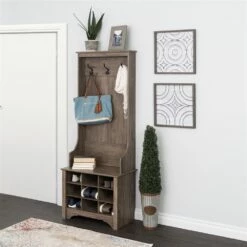 Prepac Narrow Hall Tree With 9 Shoe Cubbies In Drifted Gray Finish - 68-in X 27-in X 15.5-in -Storage Furniture Sales 2024 330746123 AlternateImage2