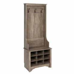 Prepac Narrow Hall Tree With 9 Shoe Cubbies In Drifted Gray Finish - 68-in X 27-in X 15.5-in -Storage Furniture Sales 2024 330746123 MainImage 001