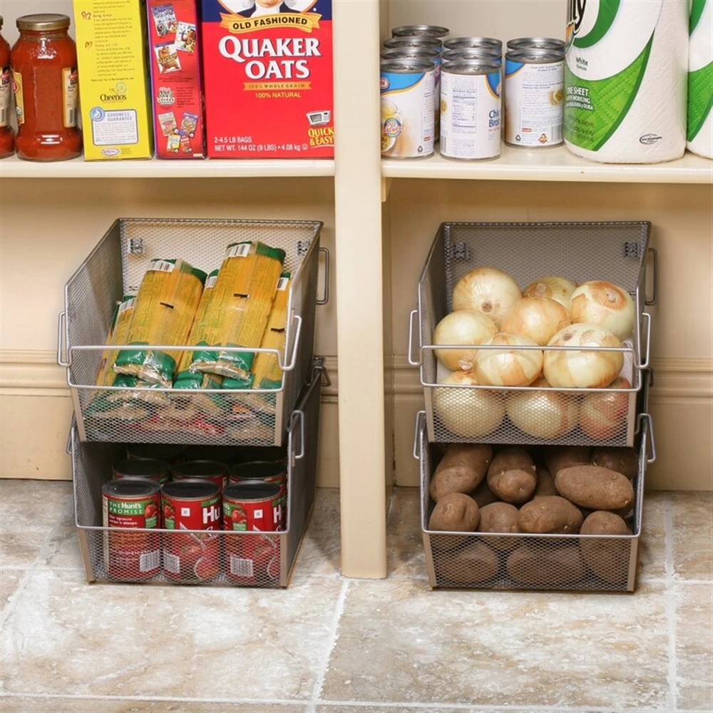 Seville Classics Large Stacking Storage Bin - 11-in - Satin Pewter - Set Of 2 2 Seville Classics Large Stacking Storage Bin - 11-in - Satin Pewter - Set Of 2 - Image 2