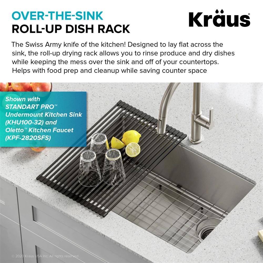 KRAUS Multipurpose Over-Sink Roll-Up Dish Drying Rack In Black 9 KRAUS Multipurpose Over-Sink Roll-Up Dish Drying Rack In Black - Image 9