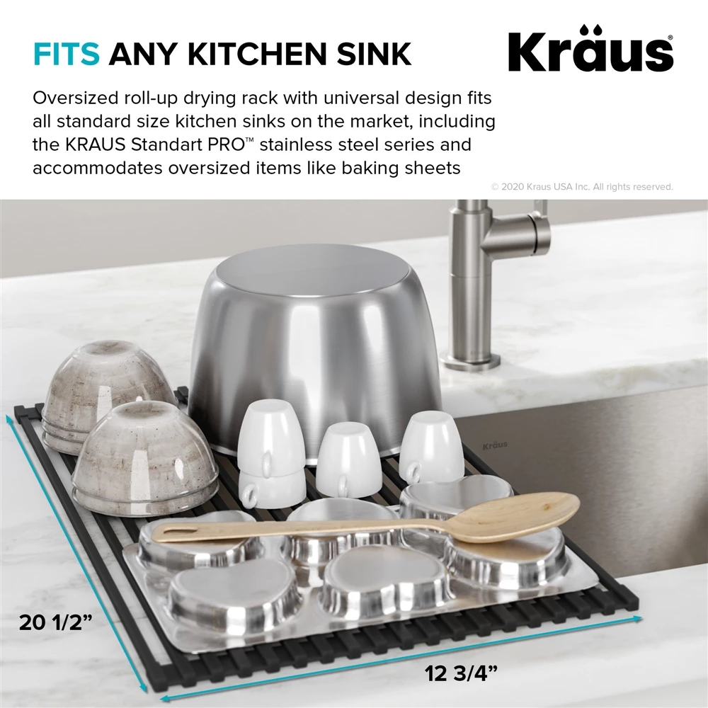 KRAUS Multipurpose Over-Sink Roll-Up Dish Drying Rack In Black 2 KRAUS Multipurpose Over-Sink Roll-Up Dish Drying Rack In Black - Image 2