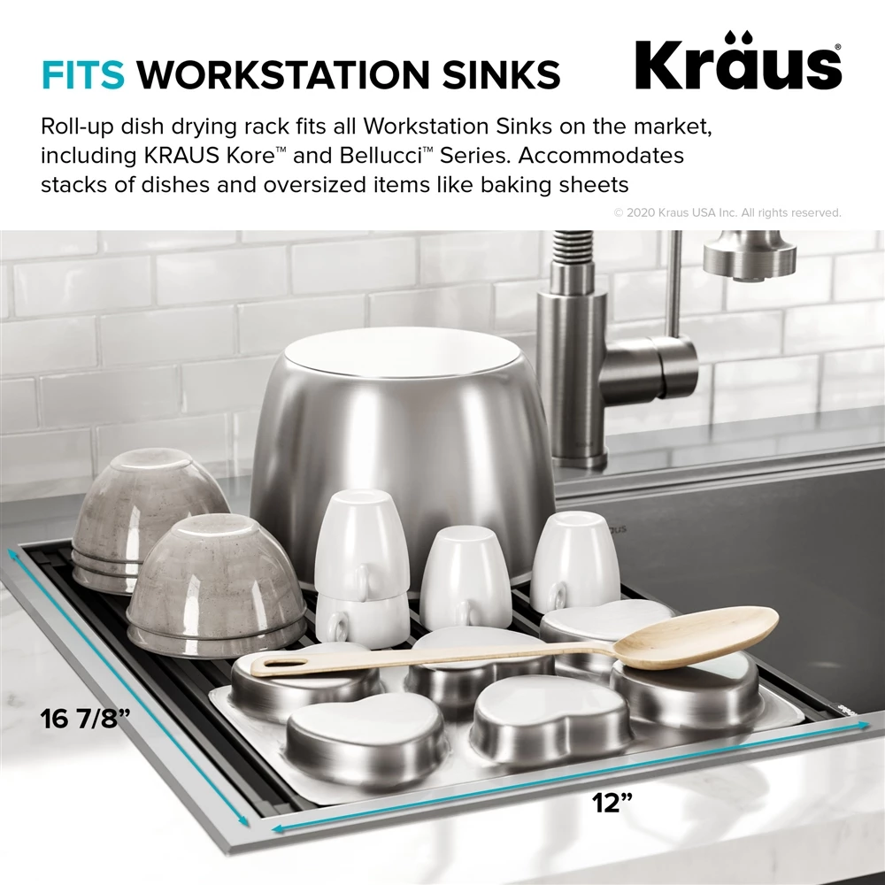 KRAUS Multipurpose Workstation Sink Roll-Up Dish Drying Rack In Green 9 KRAUS Multipurpose Workstation Sink Roll-Up Dish Drying Rack In Green - Image 9