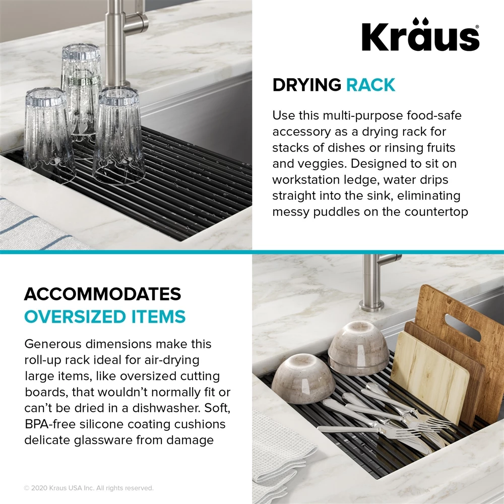KRAUS Multipurpose Workstation Sink Roll-Up Dish Drying Rack In Green 7 KRAUS Multipurpose Workstation Sink Roll-Up Dish Drying Rack In Green - Image 7