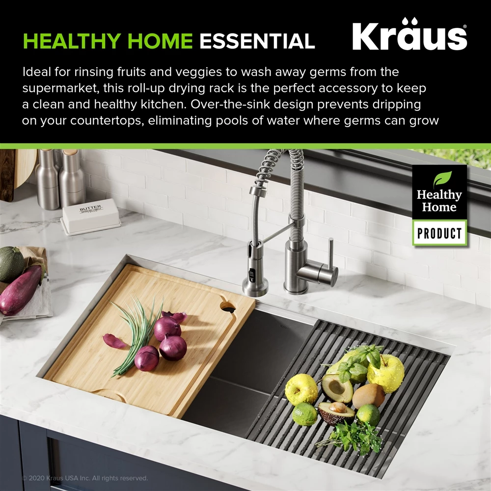 KRAUS Multipurpose Workstation Sink Roll-Up Dish Drying Rack In Dark Grey 4 KRAUS Multipurpose Workstation Sink Roll-Up Dish Drying Rack In Dark Grey - Image 4