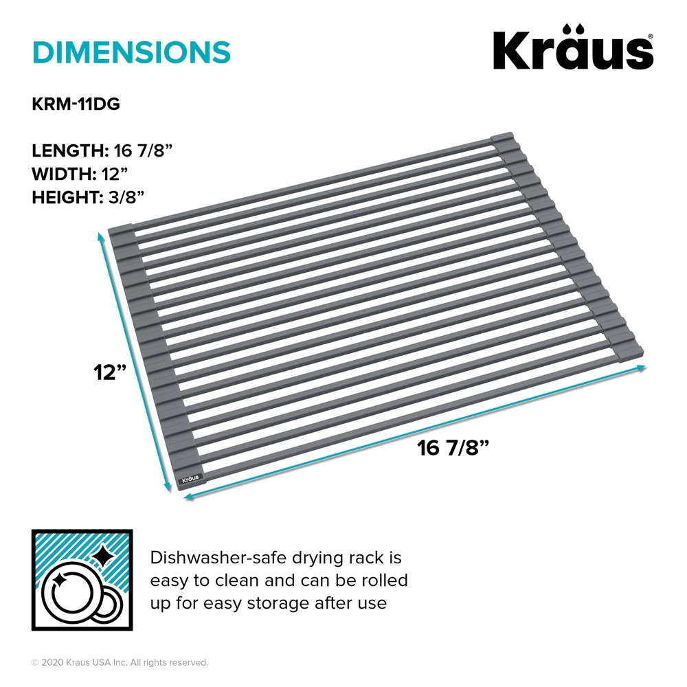 KRAUS Multipurpose Workstation Sink Roll-Up Dish Drying Rack In Dark Grey 9 KRAUS Multipurpose Workstation Sink Roll-Up Dish Drying Rack In Dark Grey - Image 9