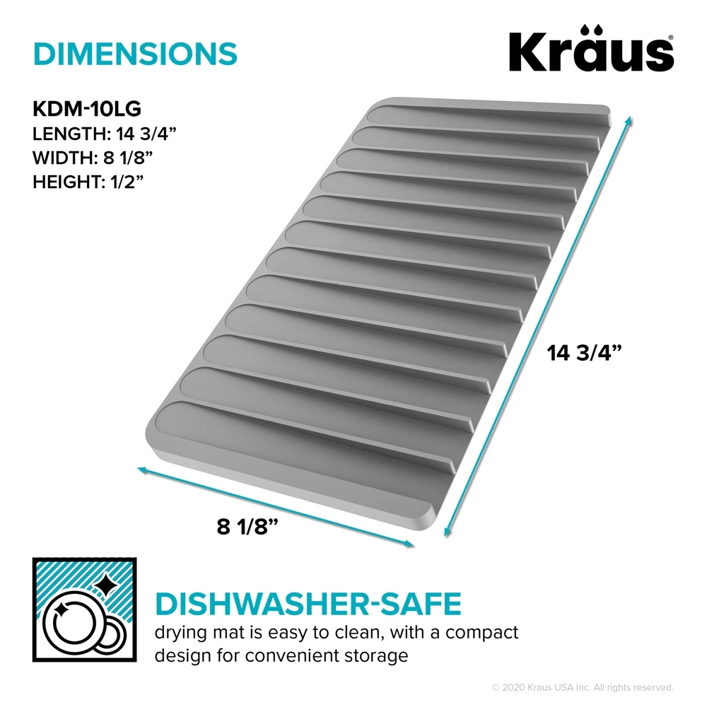 Kraus Self-Draining Silicone Drying Mat - Light Grey 5 Kraus Self-Draining Silicone Drying Mat - Light Grey - Image 5