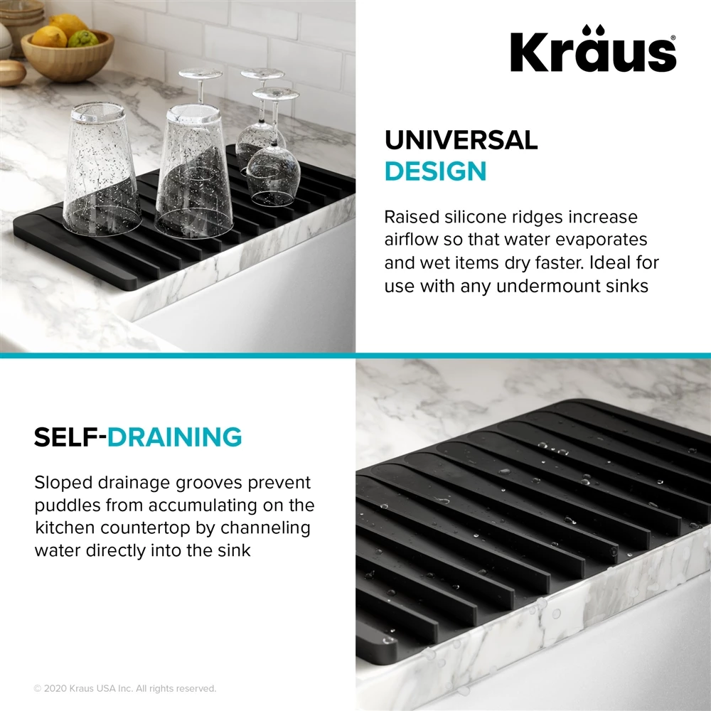 Kraus Self-Draining Silicone Drying Mat - Light Grey 1 Kraus Self-Draining Silicone Drying Mat - Light Grey