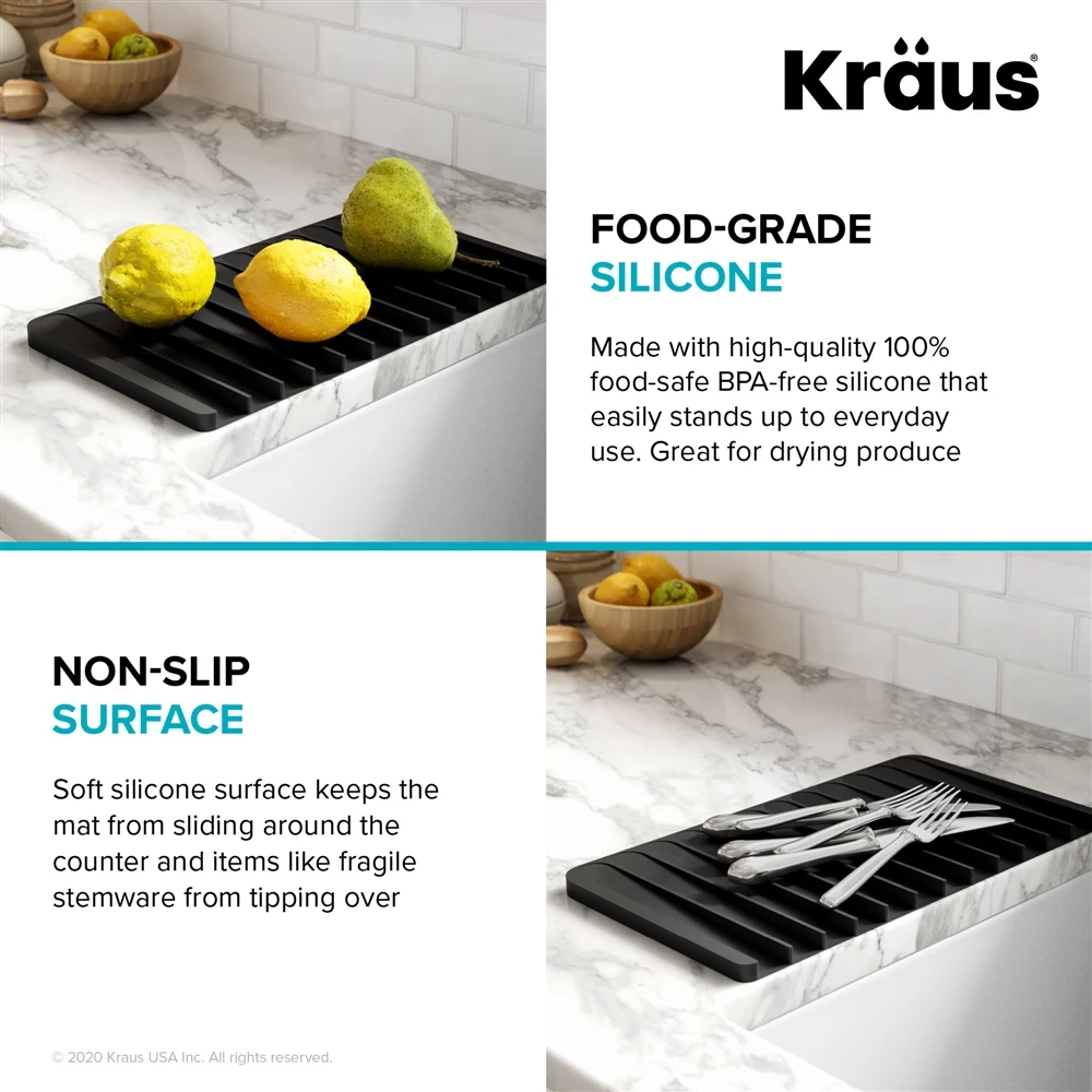 Kraus Self-Draining Silicone Drying Mat - Light Grey 9 Kraus Self-Draining Silicone Drying Mat - Light Grey - Image 9