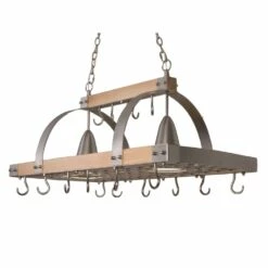 Home Collection 19.75-in X 36.25-in Brushed Nickel Lighted Pot Rack