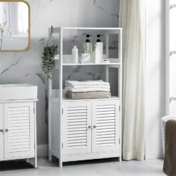 VASAGLE 11.5-in White Wood Composite Freestanding Storage Cabinet