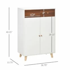 HomCom Walnut And White Wood Modern Shoe Cabinet With 2 Drawers -Storage Furniture Sales 2024 330932491 AlternateImage2
