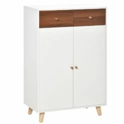 HomCom Walnut And White Wood Modern Shoe Cabinet With 2 Drawers