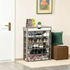 HomCom 37 1/2-in Grey Wood Modern Shoe Rack With Drawer 7 HomCom 37 1/2-in Grey Wood Modern Shoe Rack With Drawer -Storage Furniture Sales 2024 330932540 AlternateImage1
