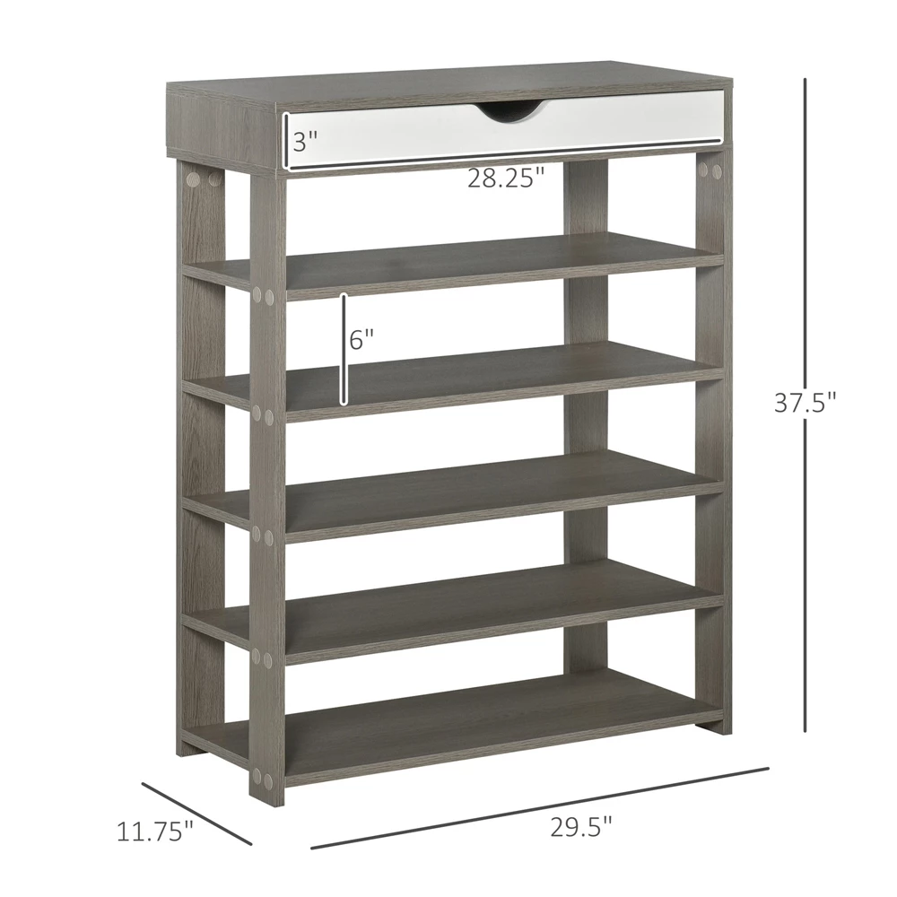 HomCom 37 1/2-in Grey Wood Modern Shoe Rack With Drawer 4 HomCom 37 1/2-in Grey Wood Modern Shoe Rack With Drawer - Image 4