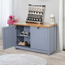 HomCom 35 1/4-in Grey Wood Industrial Shoe Cabinet With Doors 11 HomCom 35 1/4-in Grey Wood Industrial Shoe Cabinet With Doors -Storage Furniture Sales 2024 330932545 AlternateImage1