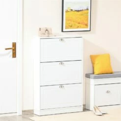 HomCom 46-in X 30-in White Wood Modern Shoe Cabinet With 3 Drawers -Storage Furniture Sales 2024 330932557 AlternateImage1