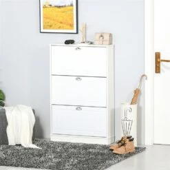 HomCom 46-in X 30-in White Wood Modern Shoe Cabinet With 3 Drawers -Storage Furniture Sales 2024 330932557 AlternateImage3