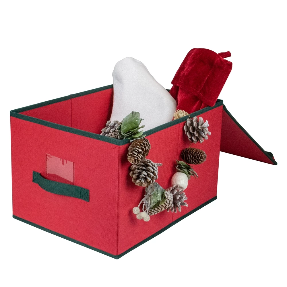 Northlight 16-in Red And Green Collapsible Christmas Decoration Storage Box With Handles 5 Northlight 16-in Red And Green Collapsible Christmas Decoration Storage Box With Handles - Image 5