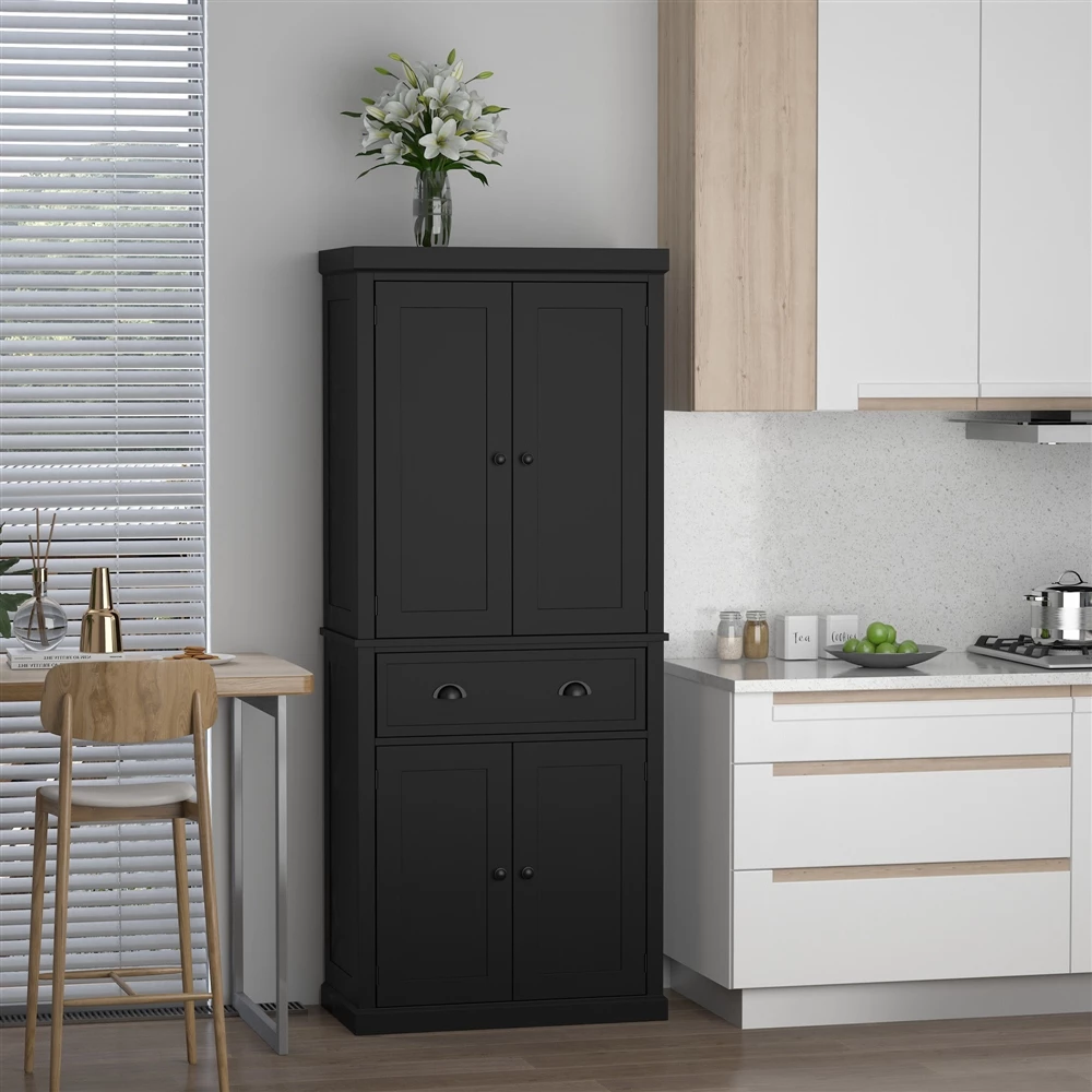 HomCom 29.92-in W Composite Wood Black Freestanding Pantry 3 HomCom 29.92-in W Composite Wood Black Freestanding Pantry - Image 3