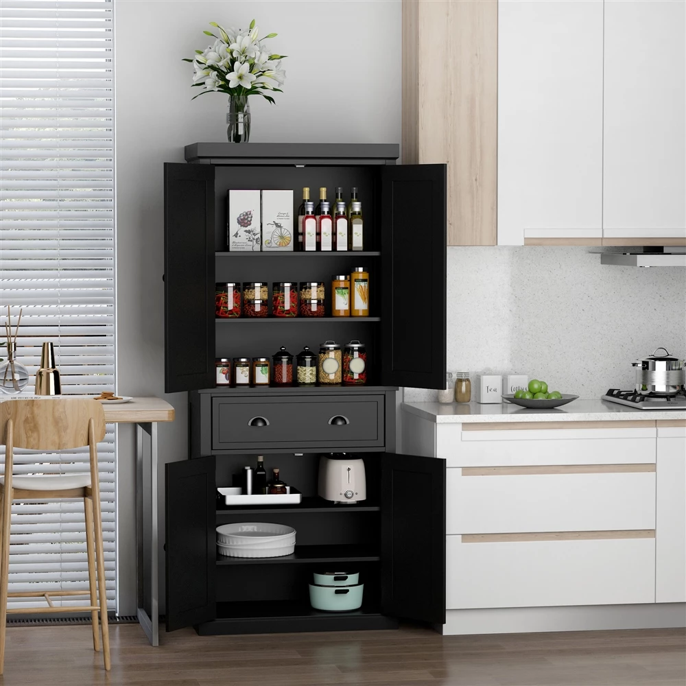 HomCom 29.92-in W Composite Wood Black Freestanding Pantry 4 HomCom 29.92-in W Composite Wood Black Freestanding Pantry - Image 4