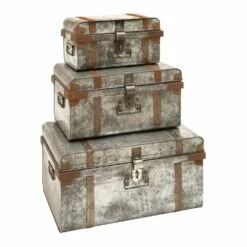 Grayson Lane Silver Metal Storage Trunk - Set Of 3