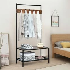 CASAINC Black Industrial Coat Rack With Storage Bench -Storage Furniture Sales 2024 330947876 AlternateImage2