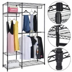 Costway Black Powder-Coated Steel Portable Closet Organizer