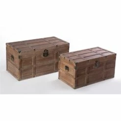 Vintiquewise 31.5-in X 16.5-in Brown Wood Storage Trunk - Set Of 2
