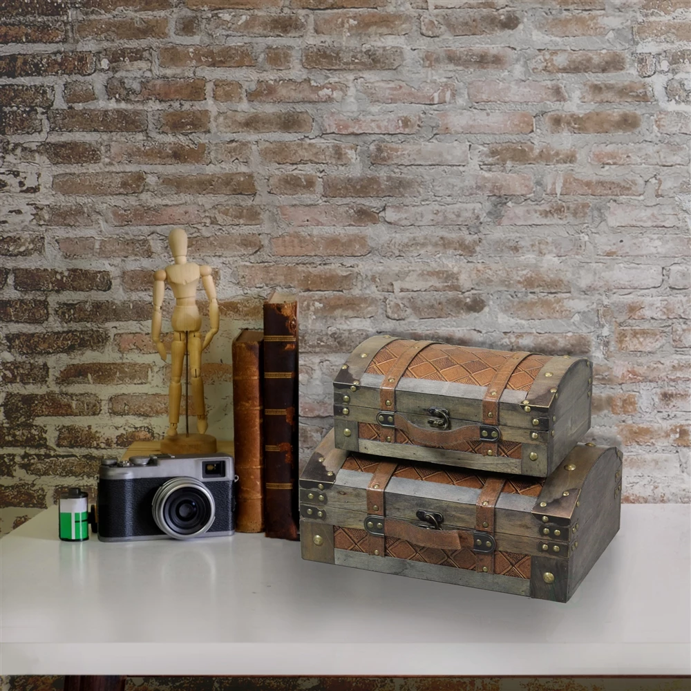 Vintiquewise 15-in X 6.25-in Grey Wood Storage Trunk - Set Of 2 5 Vintiquewise 15-in X 6.25-in Grey Wood Storage Trunk - Set Of 2 - Image 5