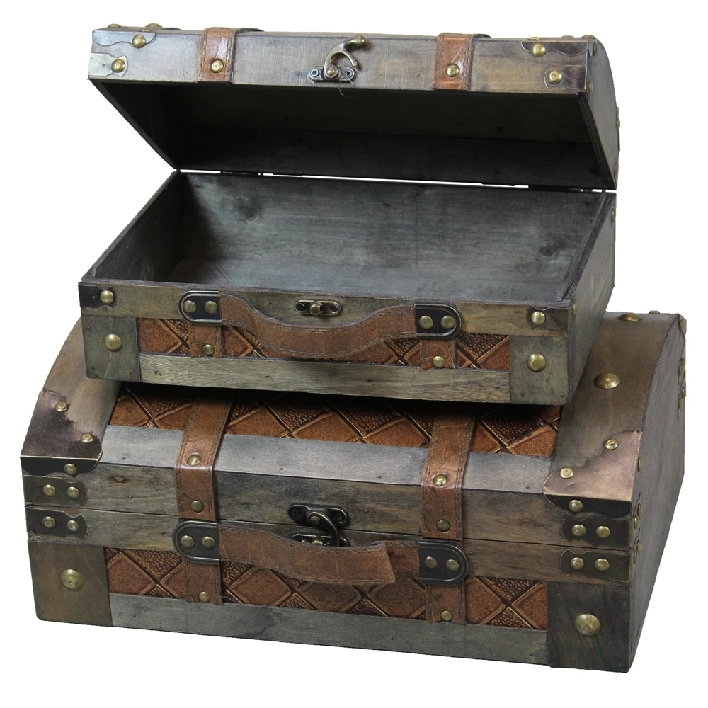 Vintiquewise 15-in X 6.25-in Grey Wood Storage Trunk - Set Of 2 4 Vintiquewise 15-in X 6.25-in Grey Wood Storage Trunk - Set Of 2 - Image 4