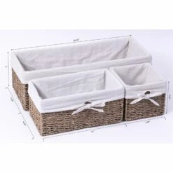 Vintiquewise 19.75-in X 6-in X 7.75-in Brown Seagrass Basket - 3-Pack