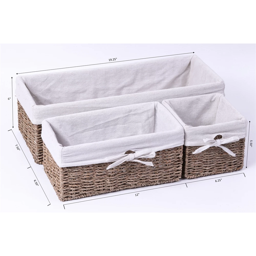 Vintiquewise 19.75-in X 6-in X 7.75-in Brown Seagrass Basket - 3-Pack 1 Vintiquewise 19.75-in X 6-in X 7.75-in Brown Seagrass Basket - 3-Pack