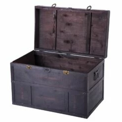 Vintiquewise 20-in X 18-in Black Wood Storage Trunk