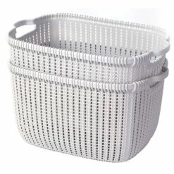 Basicwise 16-in X 8.25-in X 11-in White Plastic Basket - 2-Pack