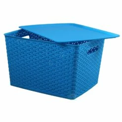 Basicwise 12-in X 8.75-in X 14.25-in Blue Plastic Storage Box - 3-Pack