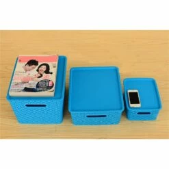 Basicwise 12-in X 8.75-in X 14.25-in Blue Plastic Storage Box - 3-Pack -Storage Furniture Sales 2024 330993113 AlternateImage4