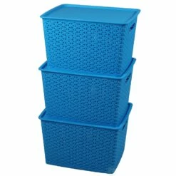 Basicwise 12-in X 8.75-in X 14.25-in Blue Plastic Storage Box - 3-Pack -Storage Furniture Sales 2024 330993113 MainImage 001