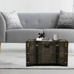 Vintiquewise 29.5-in X 18-in Black Wood Storage Trunk