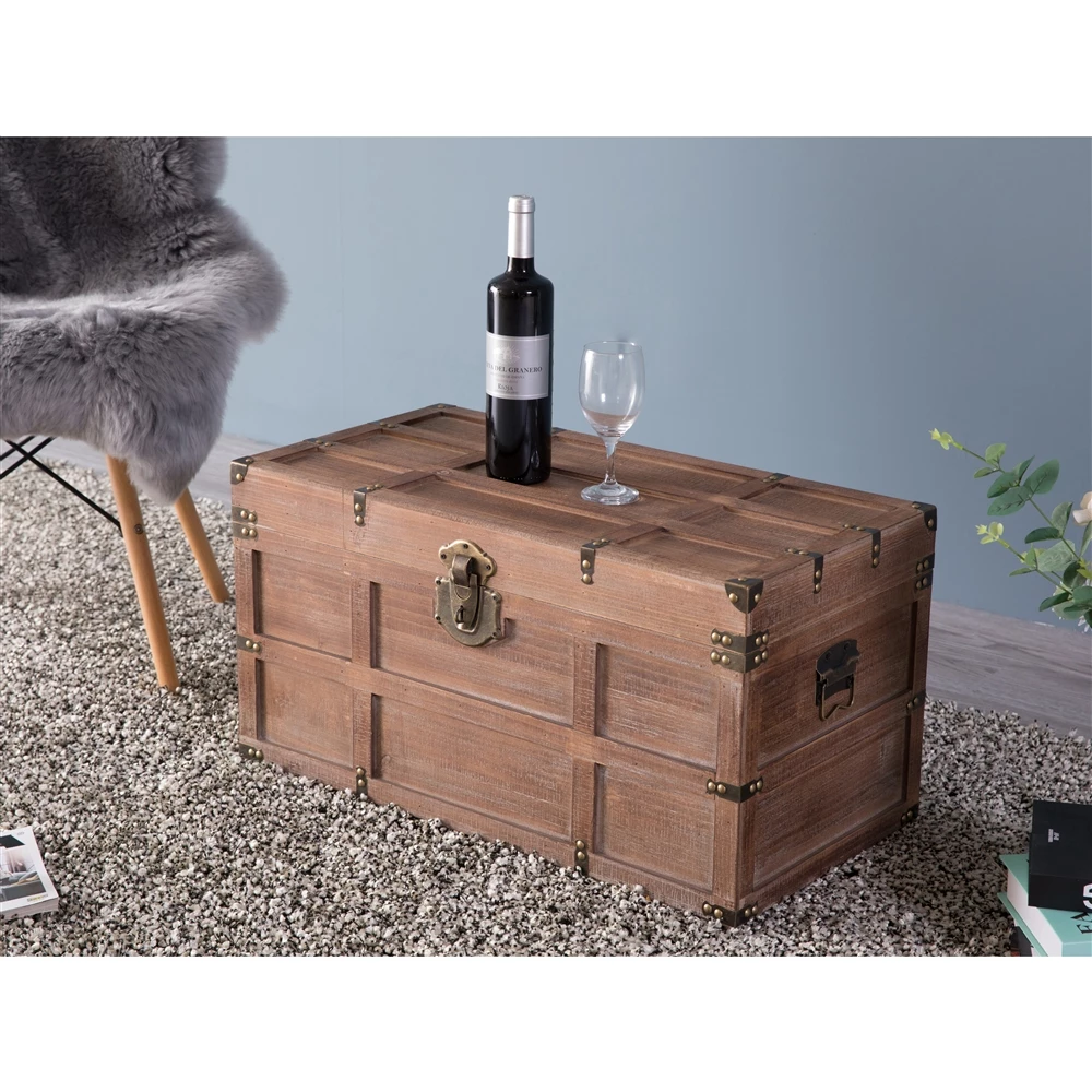 Vintiquewise 27.5-in X 14.25-in Brown Wood Storage Trunk 6 Vintiquewise 27.5-in X 14.25-in Brown Wood Storage Trunk - Image 6
